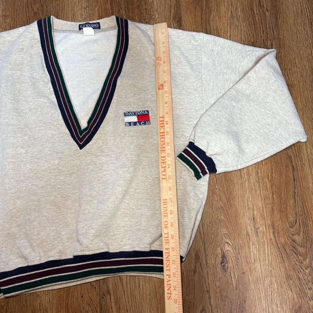 VTG‎ 90s Daytona Beach V-Neck Sweatshirt Mens L USA Made Retro LA Loving Gray - Picture 4 of 8